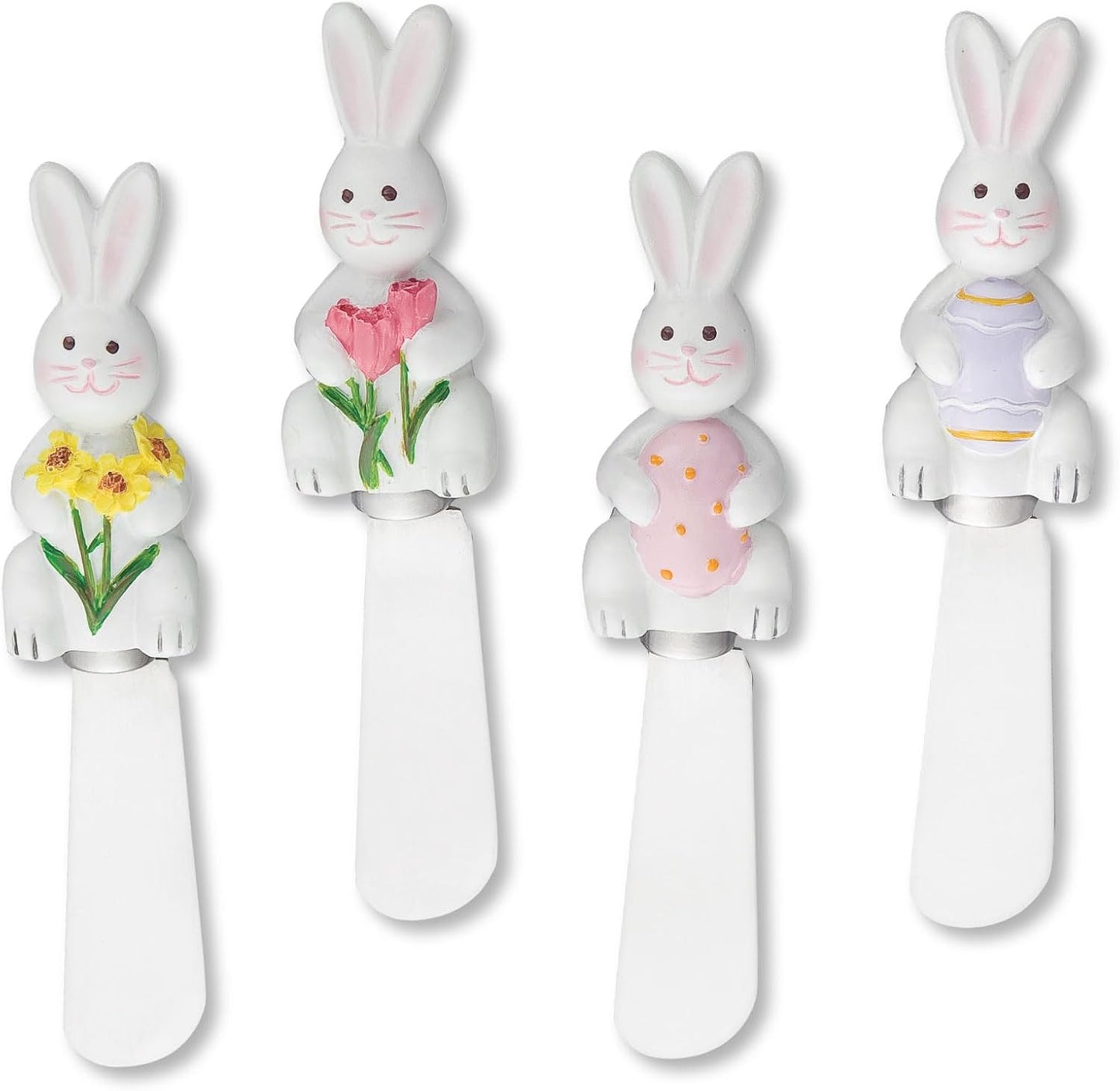 Easter Bunny Cheese Spreaders, Set of 4, Hand-Painted Resin Handles with Stainless Steel Blades