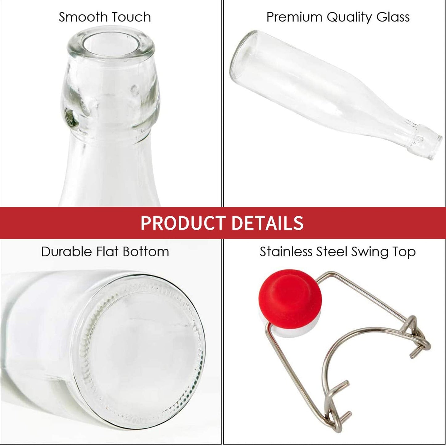 Encheng 8oz Glass Bottles With With Air Tight Lids,Beer Bottles For Home Brewing 250ml,Kombucha Bottles For Beverages,Kefir,Food Storage,Leak Proof,Dishware Safe 16 Pack