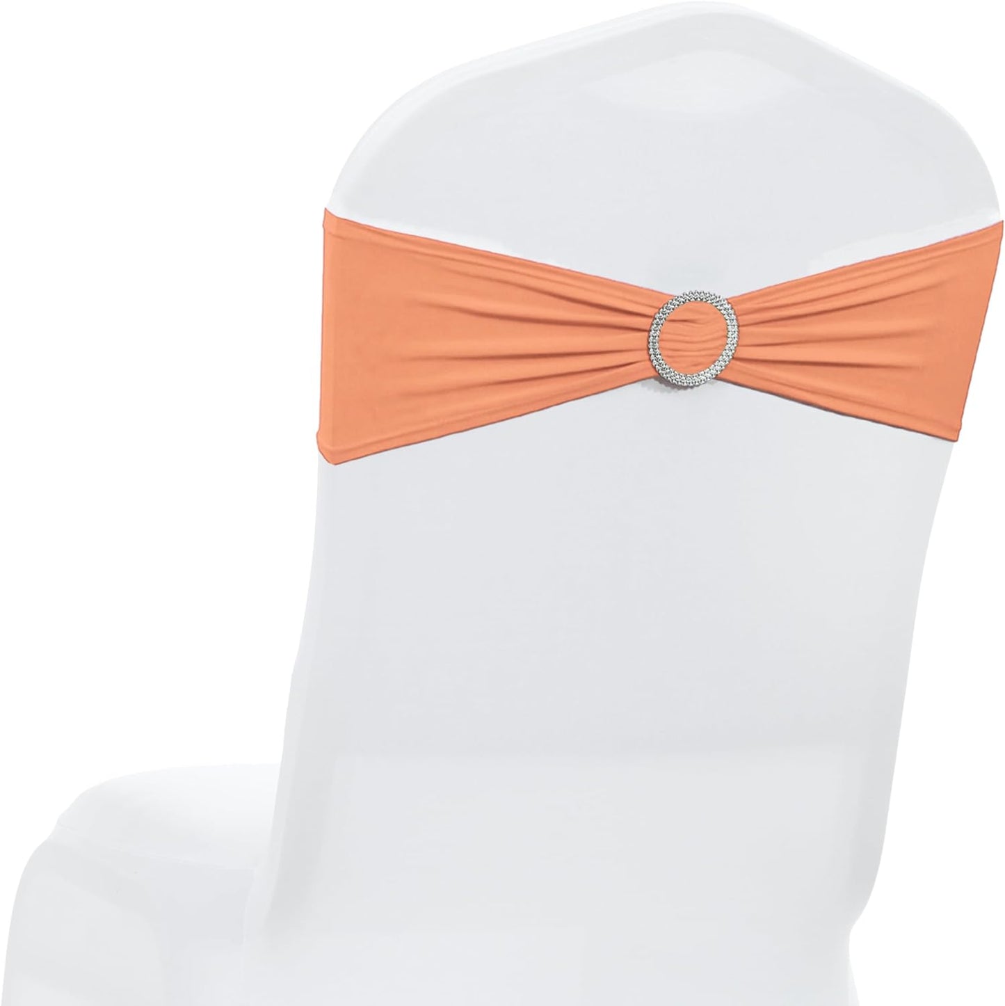 MDS Spandex Chair Sashes - Premium Stretch Bow Covers with Buckle Slider | Universal Fit - Peach (Pack of 25)