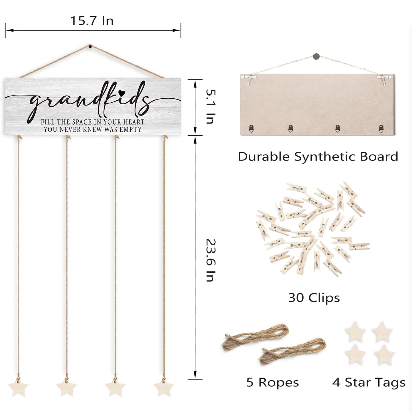 Orchroma Grandkids Picture Frames Collage Wall Decor,Grandpa Grandma Picture Frame,Gifts for Grandparent from Grandkids,Grandkids Picture Board,Hanging Photo Display with Clips,Picture Hanging Kit
