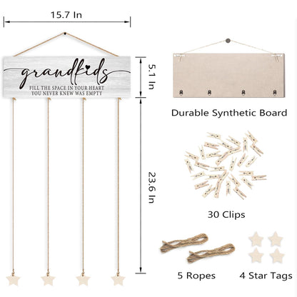 Orchroma Grandkids Picture Frames Collage Wall Decor,Grandpa Grandma Picture Frame,Gifts for Grandparent from Grandkids,Grandkids Picture Board,Hanging Photo Display with Clips,Picture Hanging Kit