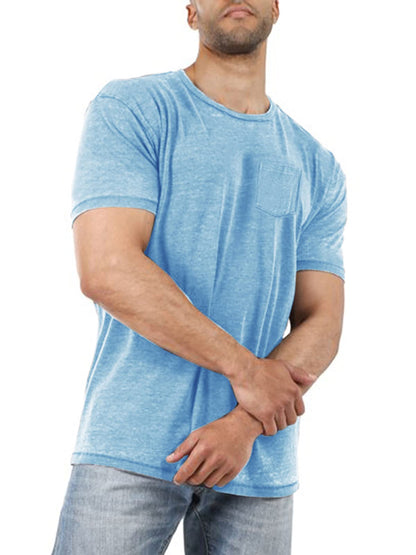 Men's Short Sleeve Soft T-Shirt Casual Solid Color Crew Neck Tee Tops Pocket Shirt Large