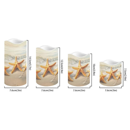 Uorisanigo Starfish Beach Flameless Candles with Remote Flickering Led Candles with Timer Set of 4 Electric Pillar Candles Battery Operated Fake Candles for Kitchen Room Home Decor