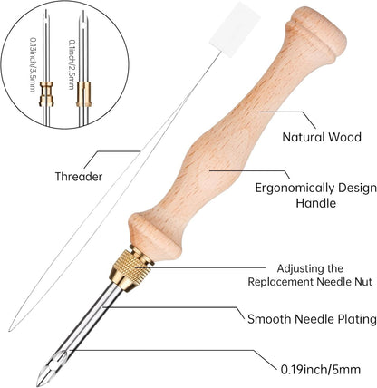 4Pack Punch Needle Kit 1.6mm-2mm-2.5mm-3.5mm-5mm Metal Tubes Adjustable Wooden Punch Needle Tool for Adult Beginner Embroidery Cross Stitching DIY Craft Decoration (Blue)