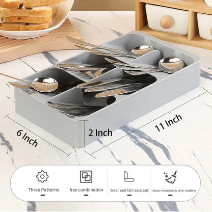 6 Slots Silverware Cutlery Drawer Organizer, Kitchen Utensil Tray for Flatware, Spoon and Knives Storage, Neat &