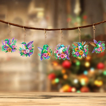 6 Pcs Diamond Painting Keyrings Set Hummingbird, Painting by Number Gem Keychains Kits for Adults, Hanging Ornaments Rhinestones Bookmarks 5D Key Rings for DIY Crafts Home Party Decor