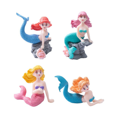 Mermaid Fairy Garden Accessories，Miniature Mermaid Figurines for Crafts, Terrarium, Miniature Moss Landscape Decorations, Birthday Cake Decoration， Car Decor， Party Supplies, Ideal Gifts, 4 Pcs