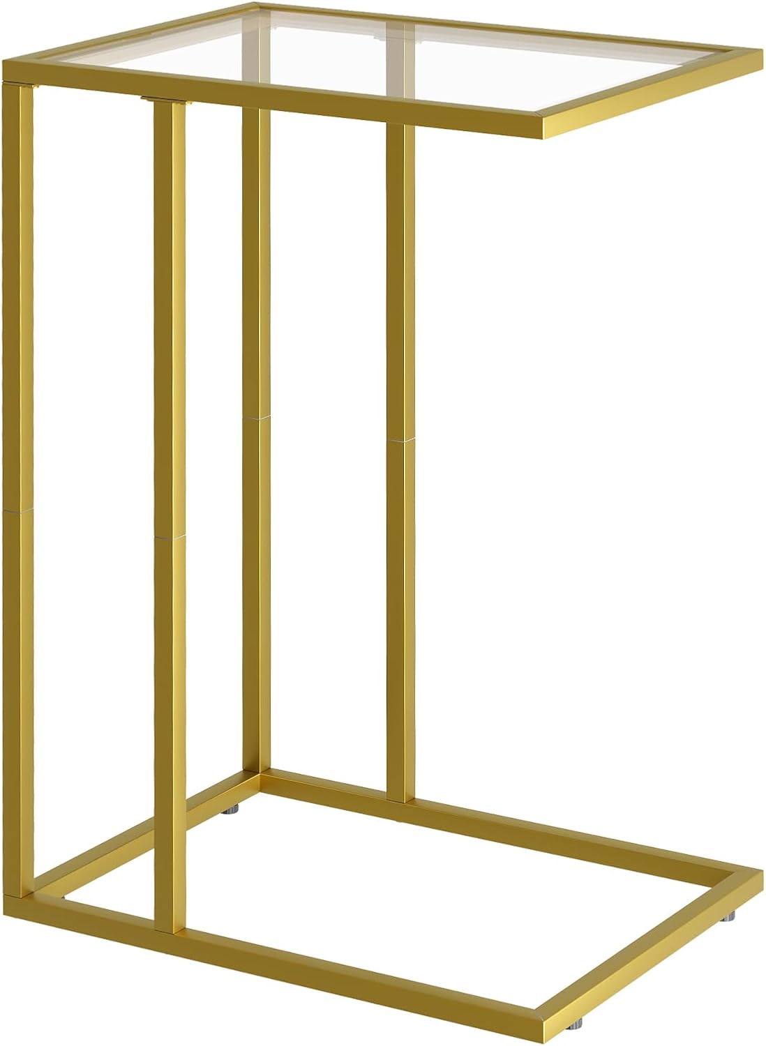 Adompacat C-Shaped End Table, Side Table for Couch,Sofa Snack Table with Tempered Glass & Metal Frame,Small TV Tray
