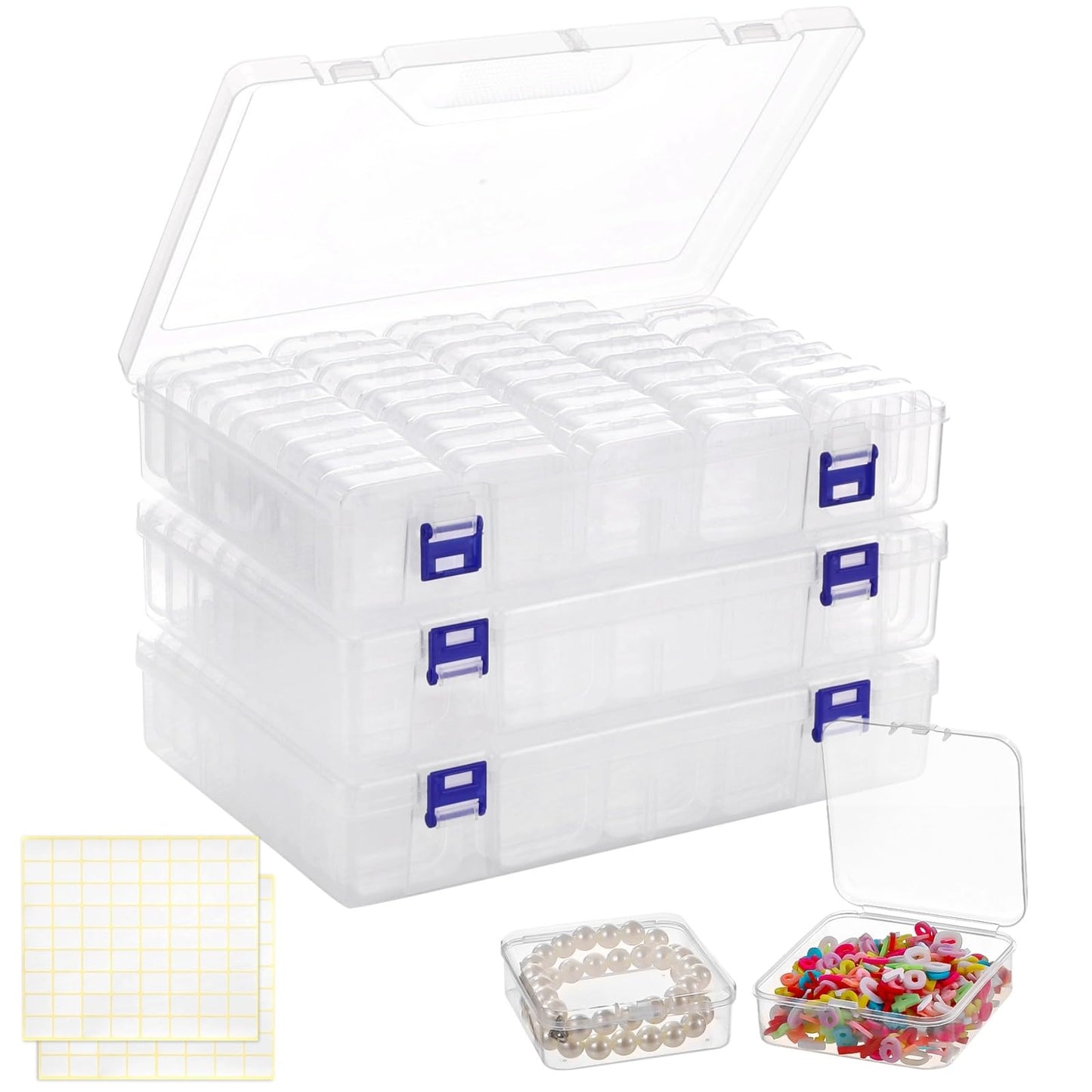 yeesport 138 Pcs Plastic Bead Storage Containers, Includes 135 Small Storage Boxes and 3 Large Organizer Cases, Clear Containers with Hinged Lids for Jewelry, Crafts, Small Items, Parts