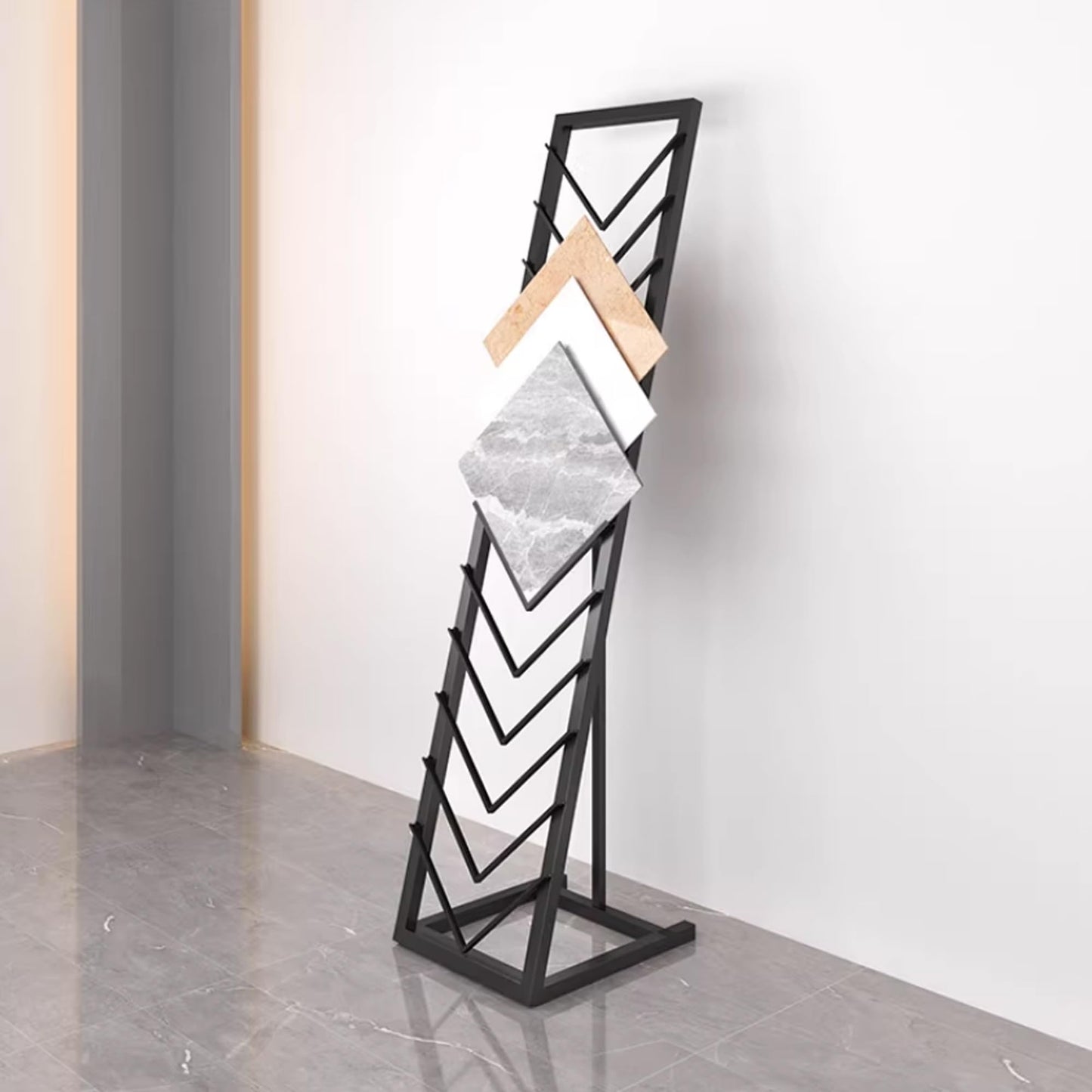 Tile Display Rack with 12 Card Slots, Store Display Rack, Freestanding Sample Display Stand, Organizer Shelf for Marble Slab/Wooden Boards/Door Sample, for Retail Stores/Trade Show, White-40*50*160cm