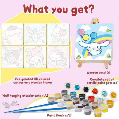 nekpiahu 6 Pack Cartoon Paint by Numbers for Kids with Framed Canvas-Cartoon Paint by Numbers for Kids Ages 4-8-12, Kid Paint by Number Crafts Kits for Home Wall Decor GIF 8X8incht(with Wooden Easel)