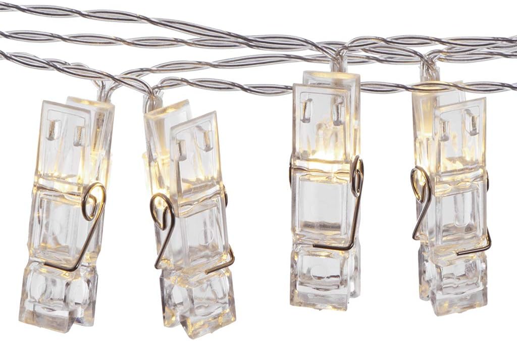 GL42589 10.5 Sterno Home LED Battery-Operated Clip String Lights, Feet, Warm White Cord
