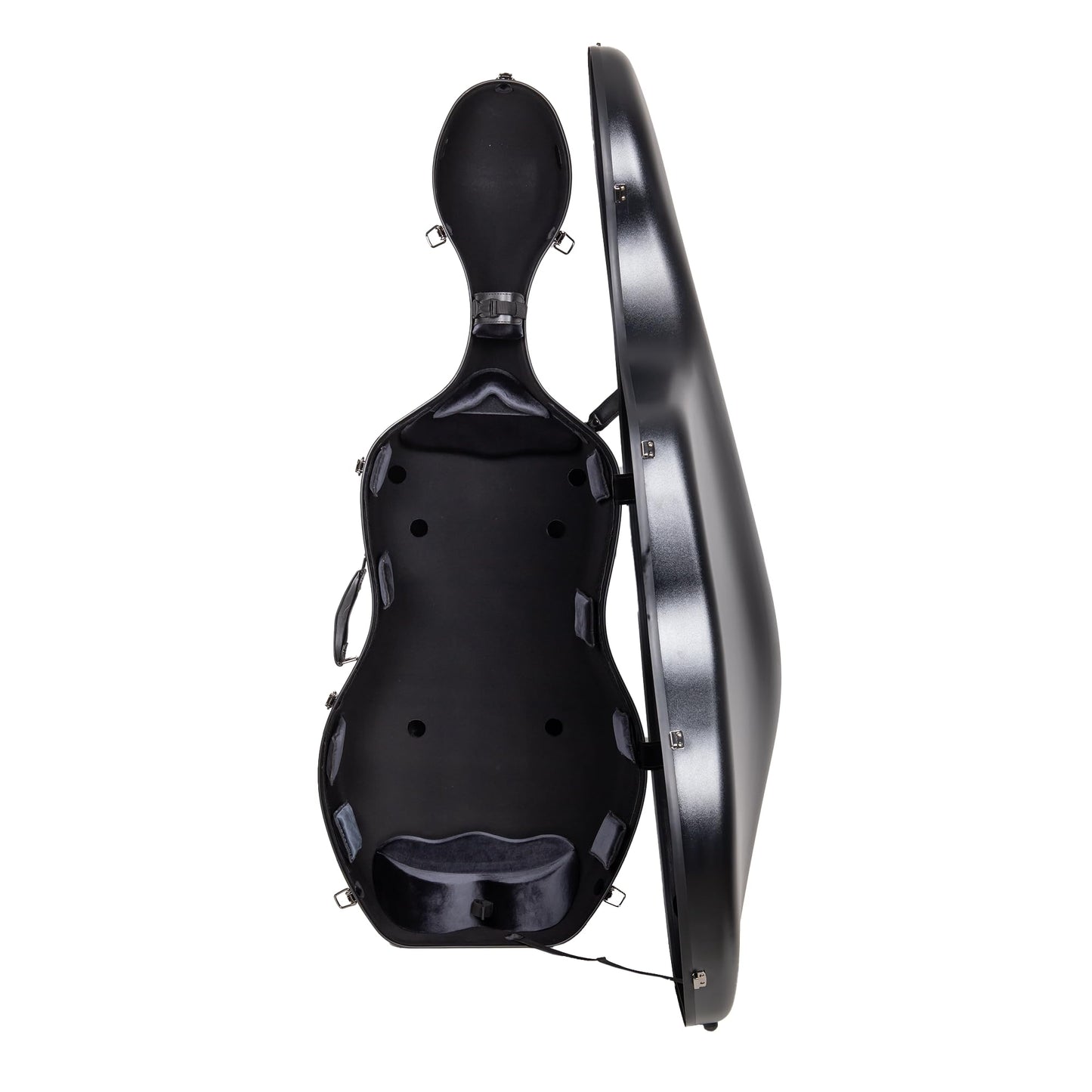 Crossrock Poly Carbon Cello Case for 4/4 Full Size | Black Scratch-Resistant Shell, Black Velvet Interior, Wheels, Music Pouch – Lightweight Protection Series