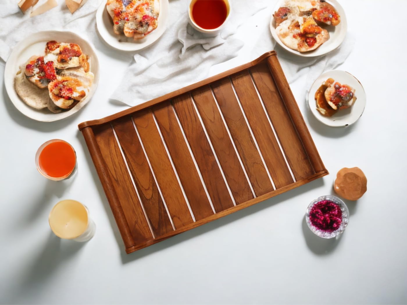 Extra Large Teak Wood Serving Tray - Handcrafted Wooden Serving Tray for Home, Kitchen, Office Organizer, 18*12*2.25