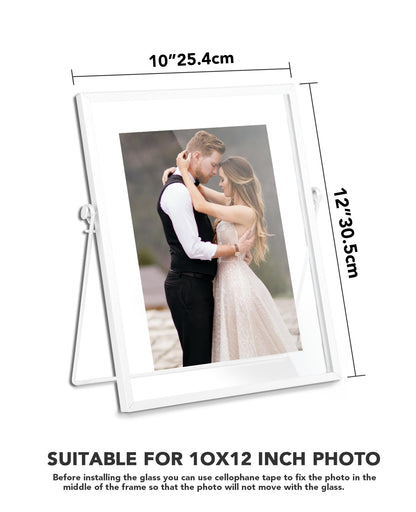 AceList Metal Picture Frames, Set of 3 Ornate Minimal Floating Edge Clear Glass Table Top Easel Stand Photo Frames in White, 8 x 10, Assortment Variety