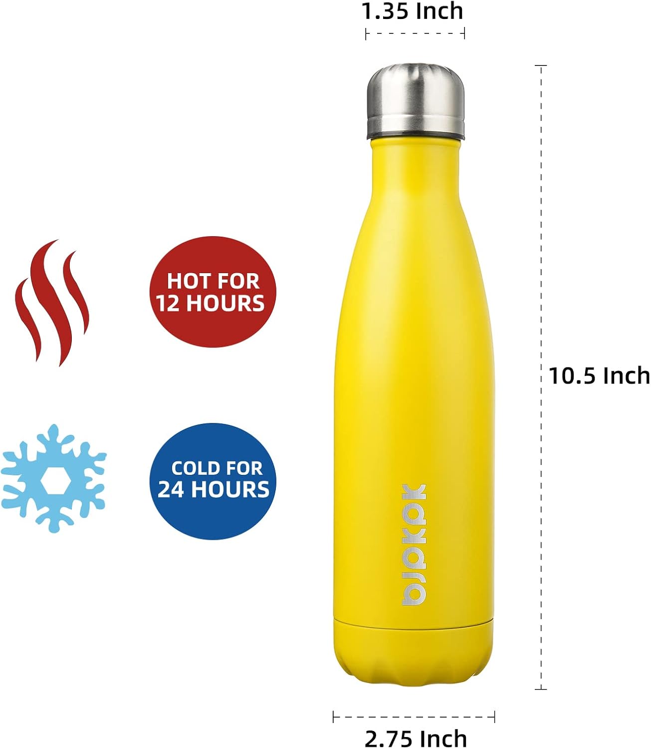 BJPKPK 17oz Insulated Stainless Steel Water Bottles | Sports Water Bottles Keep Cold for 24 Hours (Goldenrod)