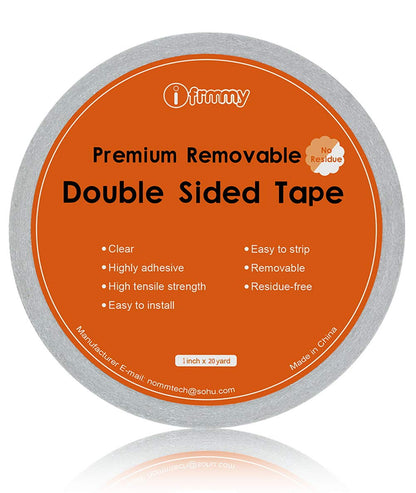 i frmmy Removable Clear Double Sided Sticky Tape- No Residue, Perfect for Gift Wrap, Woodworking- 1 inches x 20 Yards (2 Rolls)
