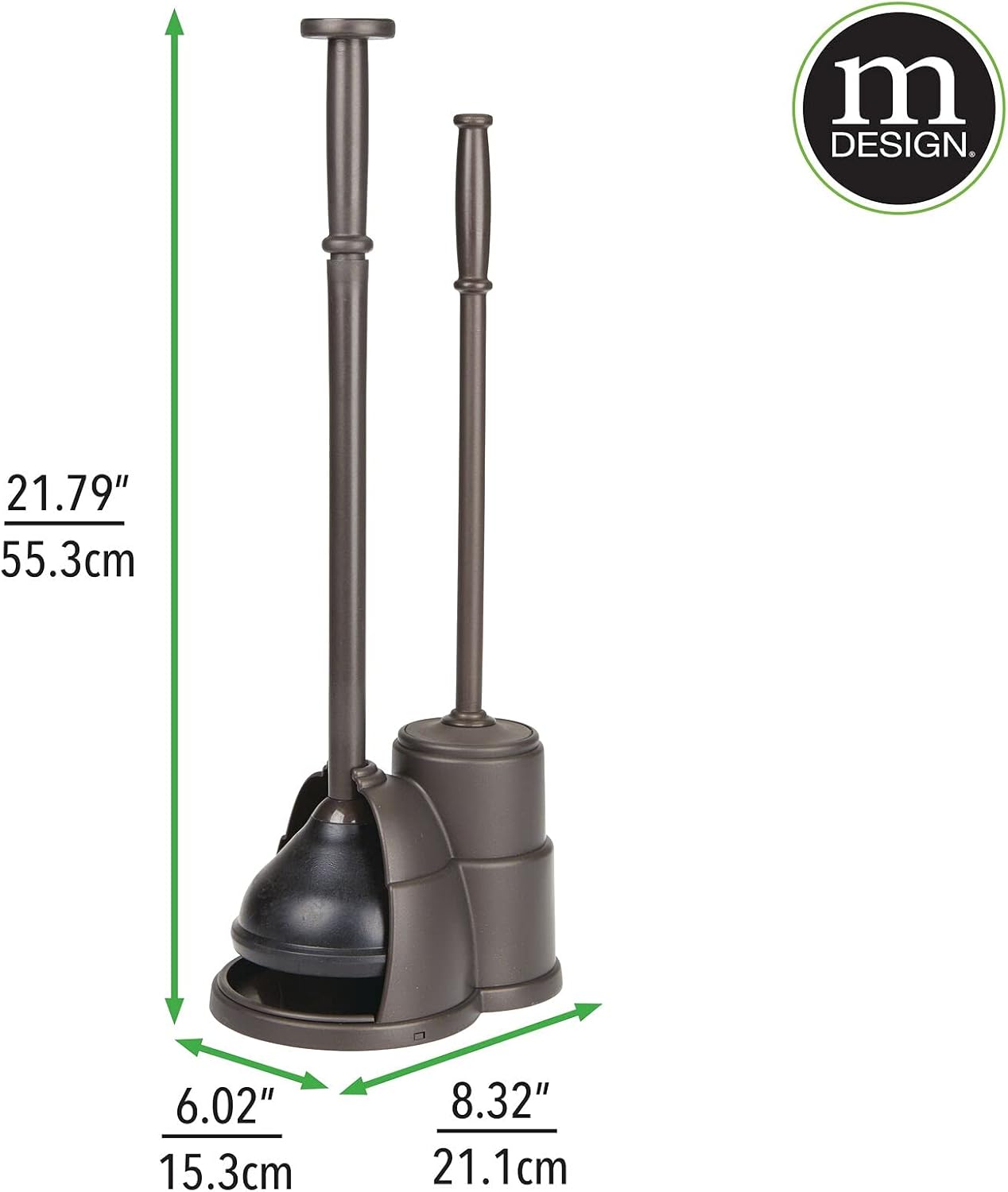 Set Set mDesign Plunger and Brush for Toilet Bowl - Hidden, Modern Toilet Brush and Plunger with Caddy - Brush Cleaner