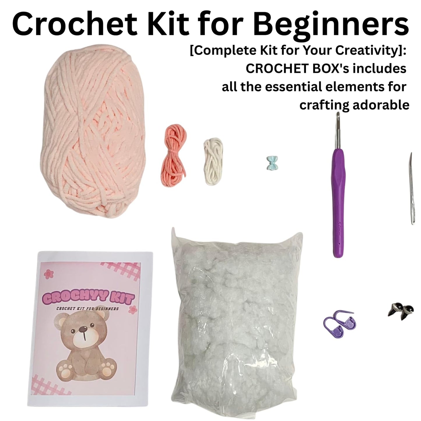 99WakeUp Crochet Kit for Beginners: Pink Pig Crochet Kit DIY Pig Amigurumi, Complete Beginner Starter Set, Include Step-by-Step Video Tutorials Learn to Crochet