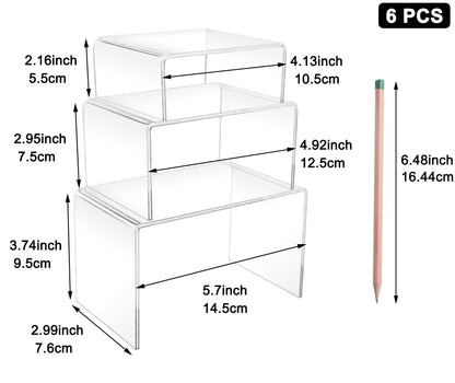 Cerpourt 2 Sets Acrylic Display Risers(4",5",6") Product Stand ((4"x5"x6") Clear Risers)