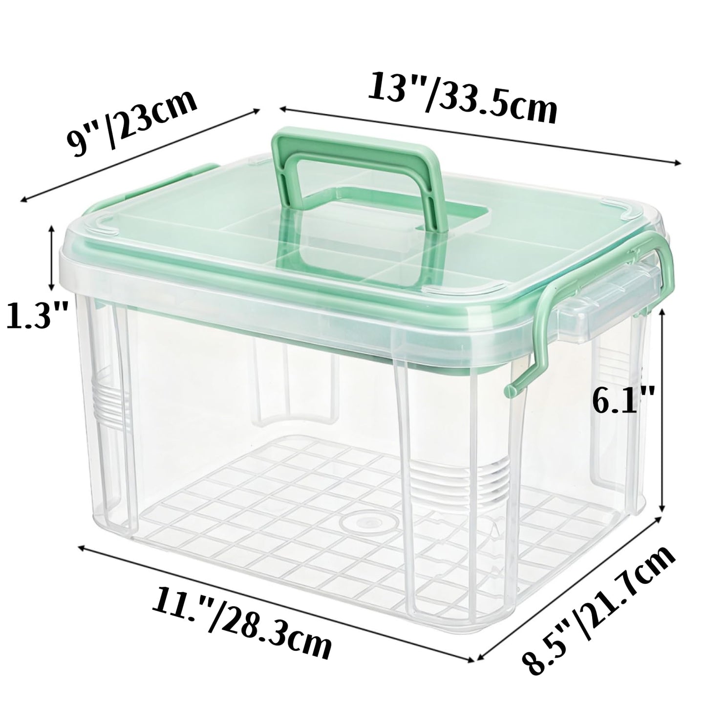 Goaste 15QT Clear Medicine Organizer Box with Handle, Plastic Medicine Container with Detachable Tray, Portable First Aid Bin Empty, Multipurpose Medical Storage Case for Home, Craft Supplies, Green