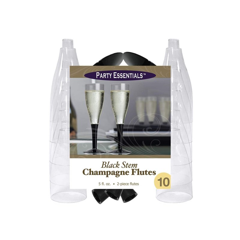Party Essentials N5221175 2-Piece Stem Champagne Flutes, 5 oz., Clear/Black (Pack of 120)