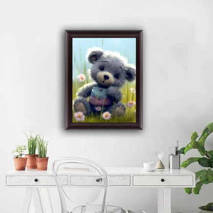 Christmas Gift Teddy Bear with Flowers 5D Diamond Art Kits for Adults Beginner, Full Drill Crystal Rhinestone Embroidery Craft Kits for Home Decor Gifts for New Year's Day Valentine's Day 12x16 inch