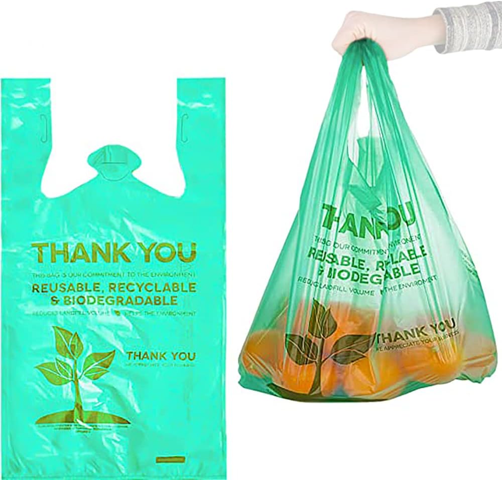 Lakesstory Eco-Friendly Biodegradable Green T-Shirt Bags - Compostable Grocery Bags