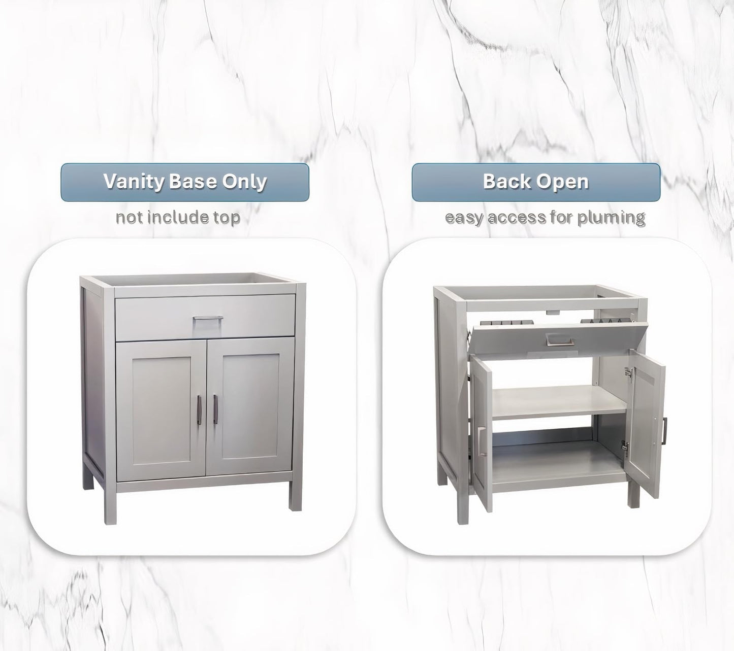 24" Light Grey Bathroom Vanity Base Only – Freestanding Solid Wood Sink Cabinet with Tip-Out Drawer, Shaker Style Storage, No Top or Sink, 24" W x 21" D x 34.5" H