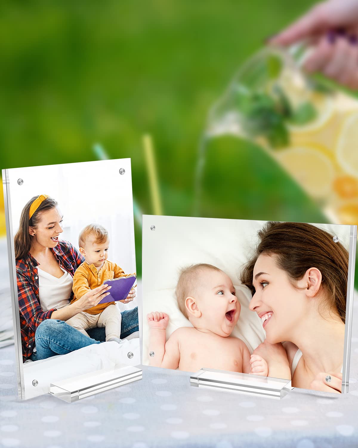 JUOIFIP 5 Pack Acrylic Picture Frame 5×7 Clear Double Sided Magnetic Photo Frame - Frameless Baby Friend Family Picture Desktop Display with Support Stand and Gift Boxes