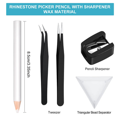 Maitys 22 Pieces Wax Pencil for Rhinestones Wax Picker Pencil Set for Rhinestones Nail Art Gem Dotting Crystal Pick up Tools with Pick up Tweezers Sharpener and Triangular Plate