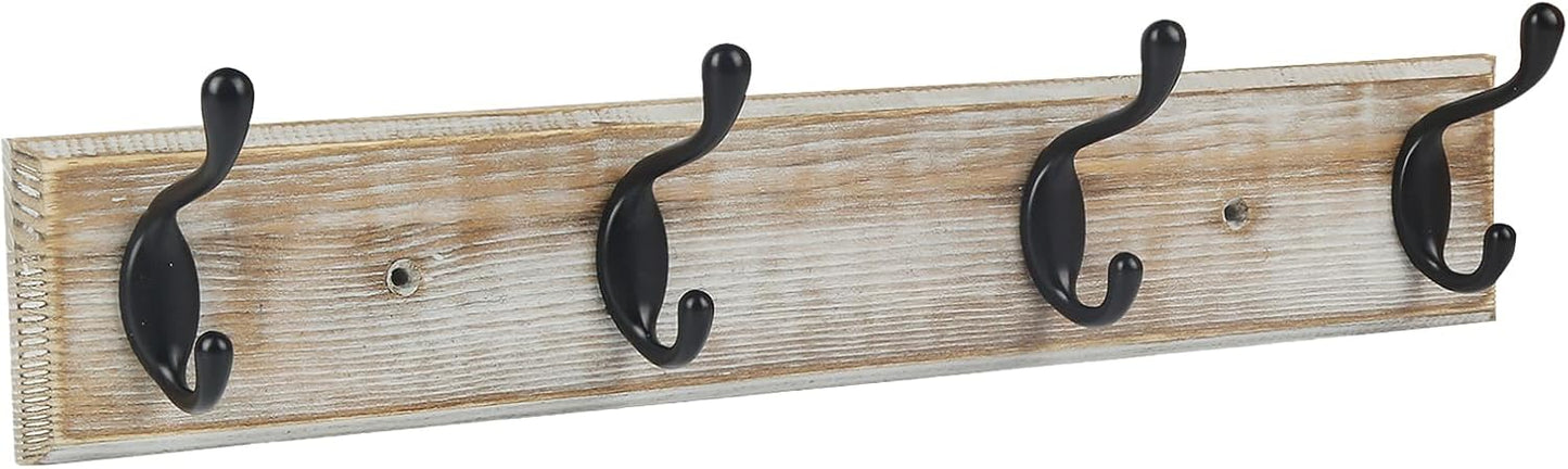 Coat Rack Wall Mounted, Entryway Coat Rack with 4 Rustic Hooks, 17” Vintage Pinewood Hanger for Keys