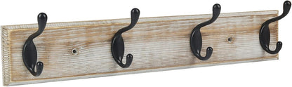 Coat Rack Wall Mounted, Entryway Coat Rack with 4 Rustic Hooks, 17” Vintage Pinewood Hanger for Keys