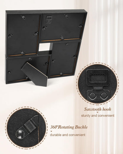 KAPIX 4x6 Picture Frames Collage, Collage Frame Wall Decor Display Four 4x6 Family Photos, Glass Front, Wall Hanging or Tabletop, Black