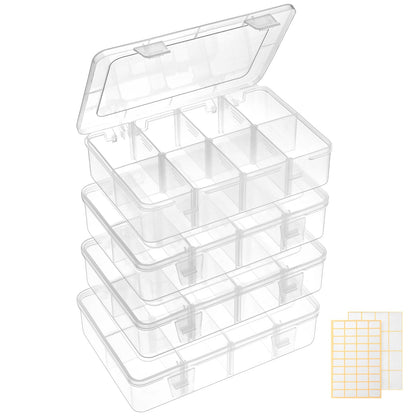 QUEFE 4 Pack 8 Grids Bead Organizers and Storage Tackle Box Organizer Plastic Organizer Box with Removable Dividers or Candies Snacks Electronics Jewelry Small Parts