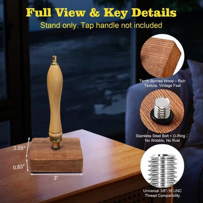 1-Pack Charred Wood Beer Tap Handle Holder – Unique Burnt Finish, Bar Decor