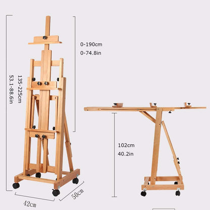 ERoomQ Tripod Artist Easel, Large Beech Multifunction Profession Studio Easel Indoor Canvas Ad Display Stand with 4K Board (Wood)