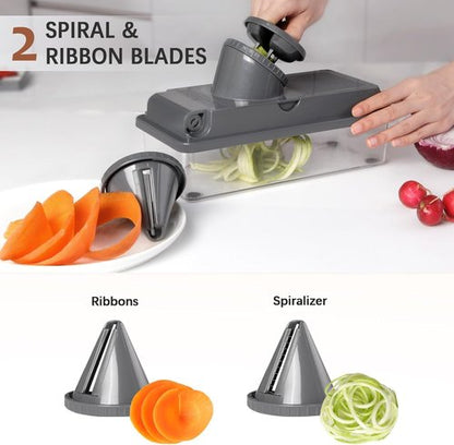 LHS Professional Vegetable Chopper - 11-in-1 Multifunctional Kitchen Gadget with Food Storage Containers | Grey