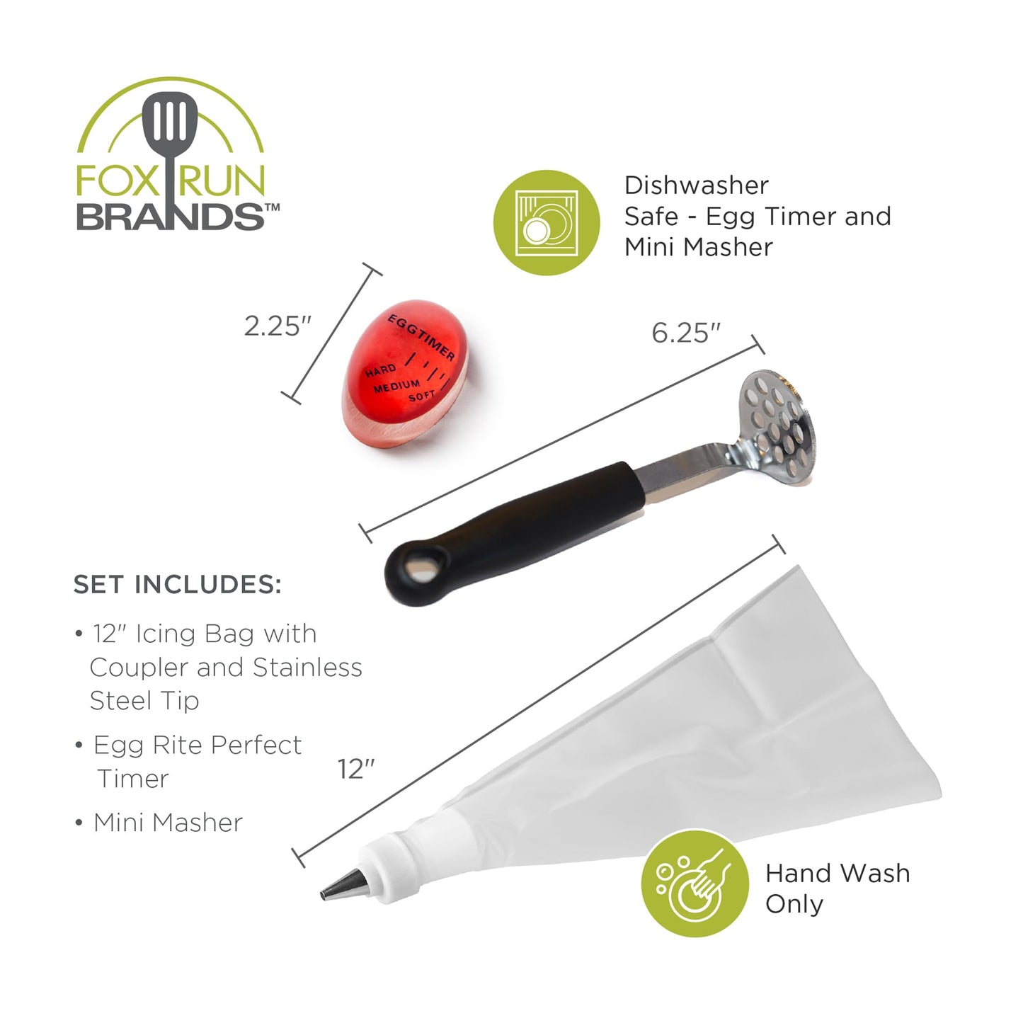 Fox Run Deviled Egg Making Kit, Includes Boiled Egg Timer, Masher and Deviled Egg Piping Tool