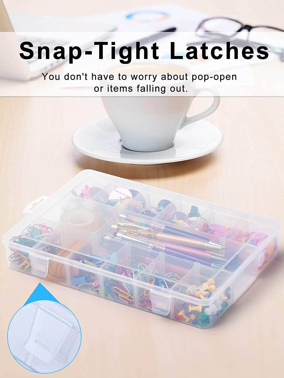 2Pack 18 Grids Craft Organizers and Storage Bead Organizer Tackle Box Organizer with Adjustable Divider, Plastic, Clear
