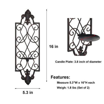 GUSUWOD Set of 2 Metal Wall Sconce Candle Holders, Fleur De Lis Detailed