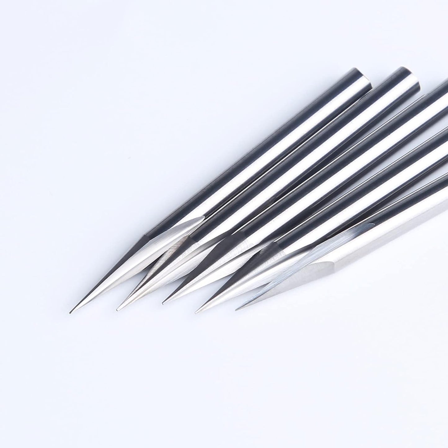 HUHAO 5PCS CNC Wood Carving Router Bit Set,20 Degree Engraving 1/8 Inch Shank V Bit 2 Flute 0.1mm Tip Carbide V Bit for Acrylic Metals Wood MDF PVC