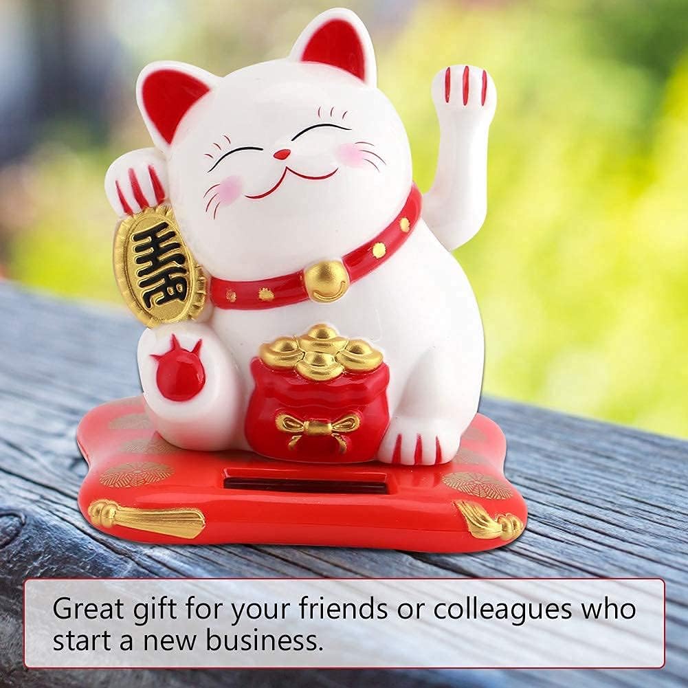 Acogedor Solar Waving Cat, Good Luck Lucky Welcoming Cat with Waving Arm for Car Home Office Decoration