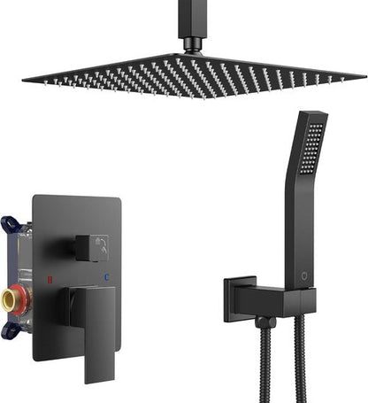 FORIOUS Rain Shower Head System - 10 Inch Matte Black Faucet Set with Handheld Spray & Solid Brass Valve