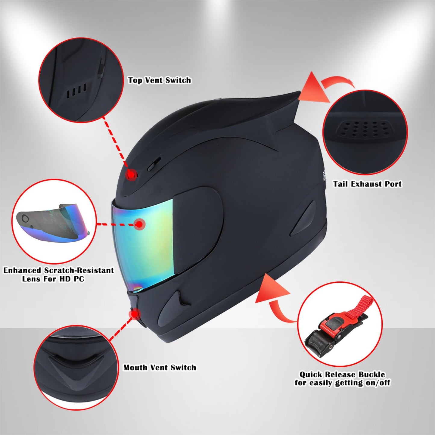 1Storm Motorcycle Bike Full FACE Helmet Mechanic MATT Black