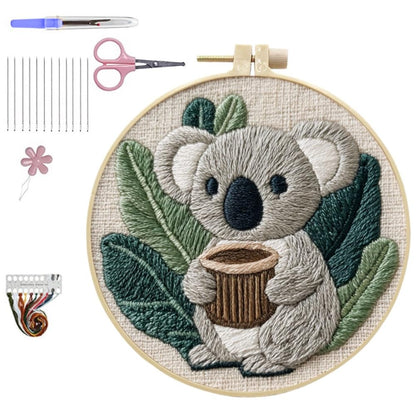 HCANPER Cute Koala Embroidery Starter Kit,DIY Needle Punch Kit, Punch Needle Kits for Beginners,Include Pre-Printed Fabric,Tools,Embroidery Hoop,Threads. (Adorkable)