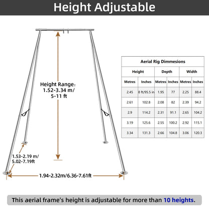 PRIOR FITNESS Aerial A-Frame Rig - 730kg/1610 lbs Capacity Yoga Stand for Hammocks/Silks/Hoops, Portable Adjustable 5-11ft (10 Heights), CE & SGS Certified, Easy Install