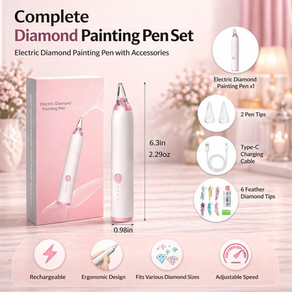 HAUTLENCE Electric Diamond Art Pen, Vacuum Diamond Painting Pen, Rechargeable Wax-Free Diamond Art Tools Kit with 3-Speed Adjustable Suction, Low Noise, Includes 6 Feather Bookmarks