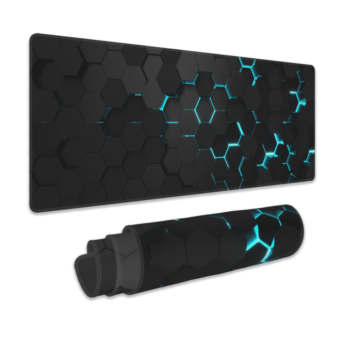 Gaming Mouse Pad, Blue Honeycomb Science Technology Extended Mouse Pad Gaming Large,Big Desk Mat with Non-Slip Base and Stitched Edge,Long Computer Keyboard Mouse Mat for Home Office Work 31.5"x11.8"