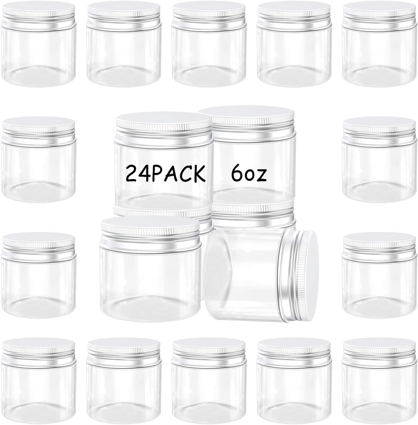 24Pack 6 oz Empty Plastic Jars with Lids - Clear, Wide Mouth, Airtight Gift & Food Jars for Travel, Home, Kitchen